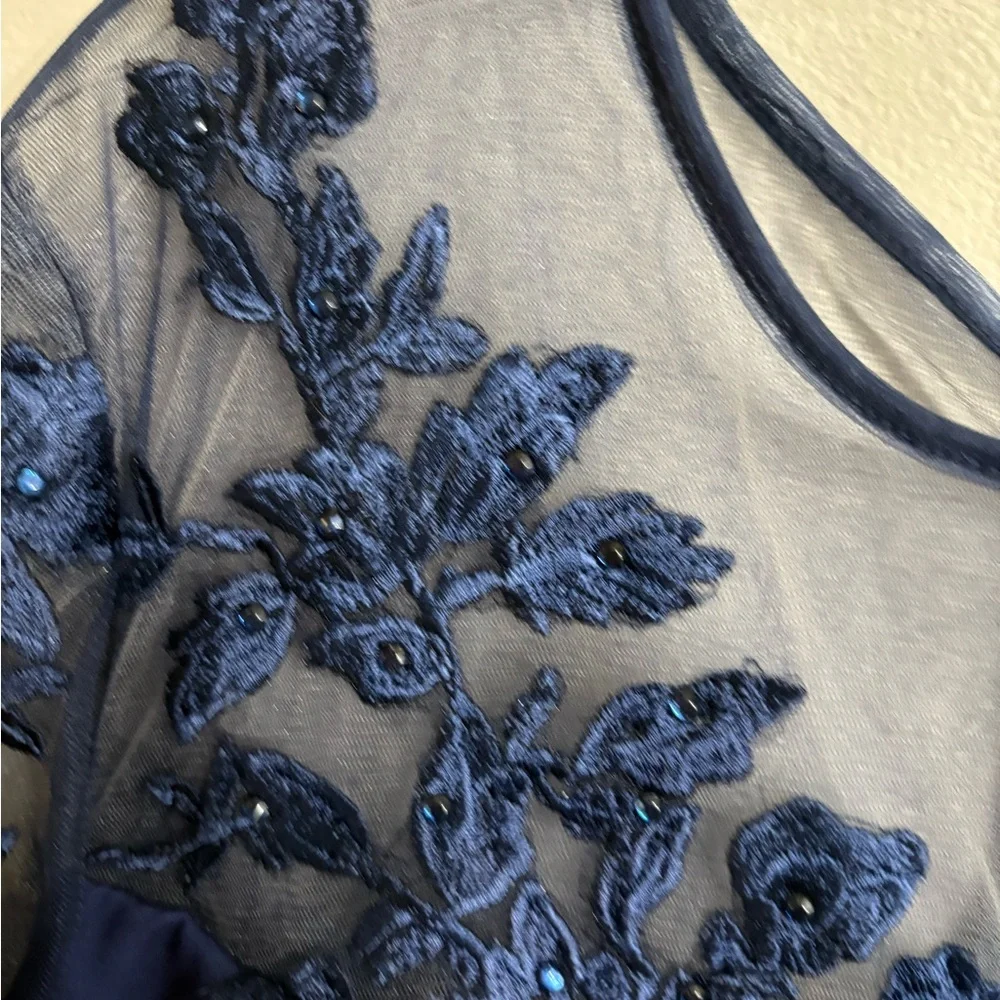 Elegant Navy Blue Lace Dress - Picture 6 of 9